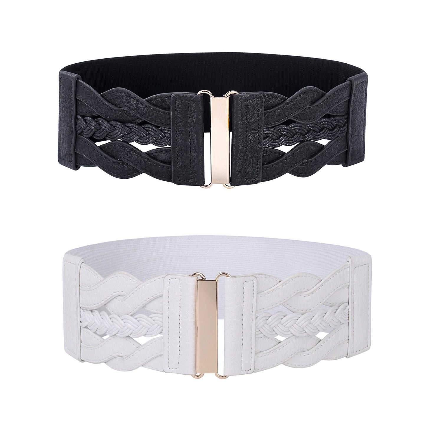 HOTGRACE KARIN Wide Belts for Women Elastic Waist Belt | 3 inch wide stretchy waistband, Woven design, Golden buckle, For dresses skirt, Vintage casual boho western style