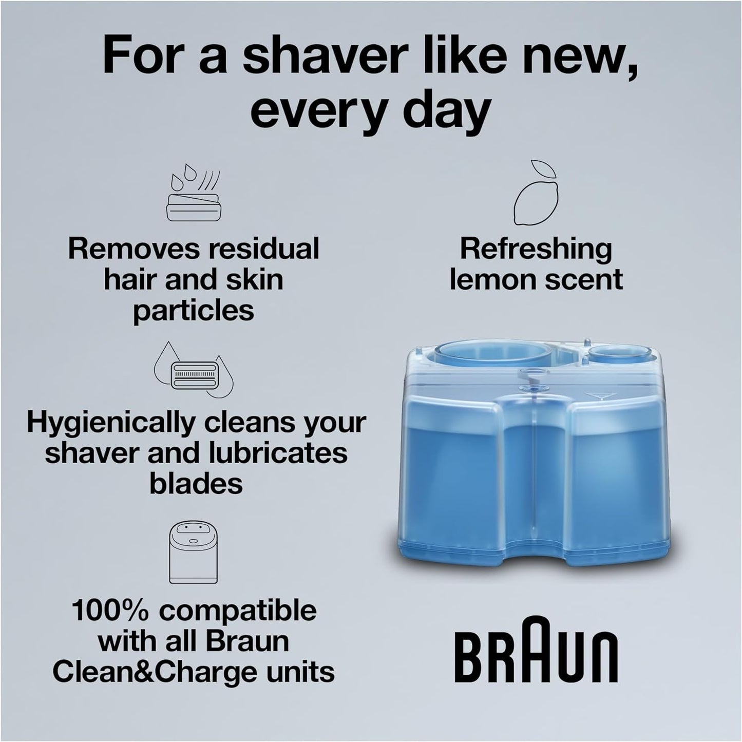 HOTBraun Clean & Renew Refill Cartridges CCR, Replacement Shaver Cleaner Liquid Solution for Clean&Charge System, Pack of 4