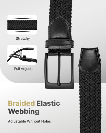 HOTFAIRWIN Men's Golf Belt, Stretch Braided Elastic Woven Casual Jeans Belts 1 3/8" Nylon Web Work Belts for Men