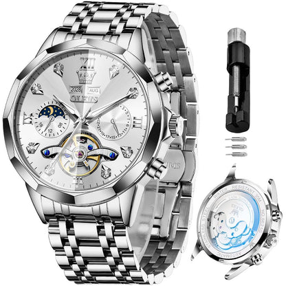 HOTOLEVS Skeleton Men Watches Automatic Business Luxury Diamond Self Winding Watch for Men Stainless Steel Calendar Wrist Watch