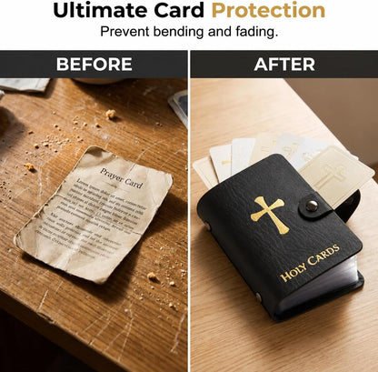 HOT4 Pcs Prayer Card Holder Carrying Each Case Hold To 40 Holy Card Holder Case Faux Leather With Snap Closure Holy Bag Organizer For Religious Prayer