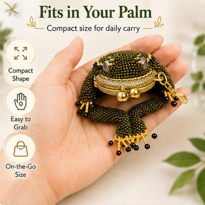 HOTCharming Frog Coin Purse, Kiss Lock Small Pouch for Earbuds Keychain Bag | Cute Amphibian Coin Holder with Beaded Detail, Mini Storage Pouch for Daily Carry Handbag Decoration