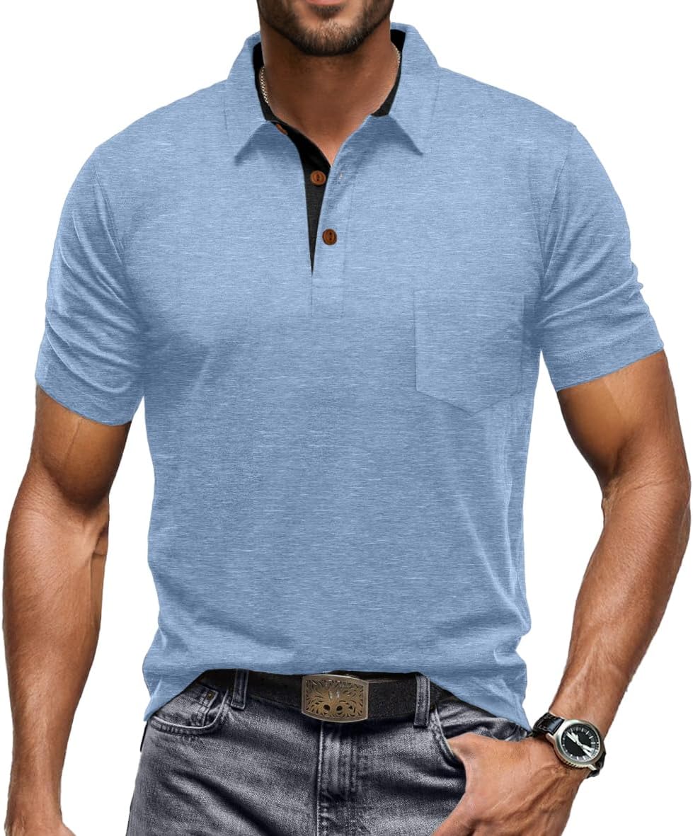 HOTSailwind Men's Cotton Polo Shirts Short Sleeve Casual Summer Shirts Classic Collared Golf Shirt with Pocket