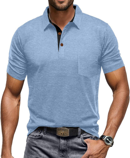 HOTSailwind Men's Cotton Polo Shirts Short Sleeve Casual Summer Shirts Classic Collared Golf Shirt with Pocket