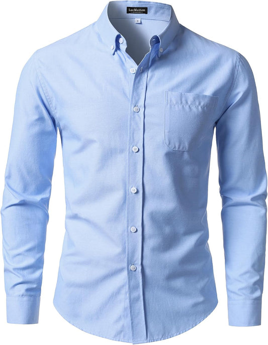 HOTLucMatton Men's Lightweight Oxford Long Sleeve Button Down Shirt Business Casual Slim fit Dress Shirts with Pocket