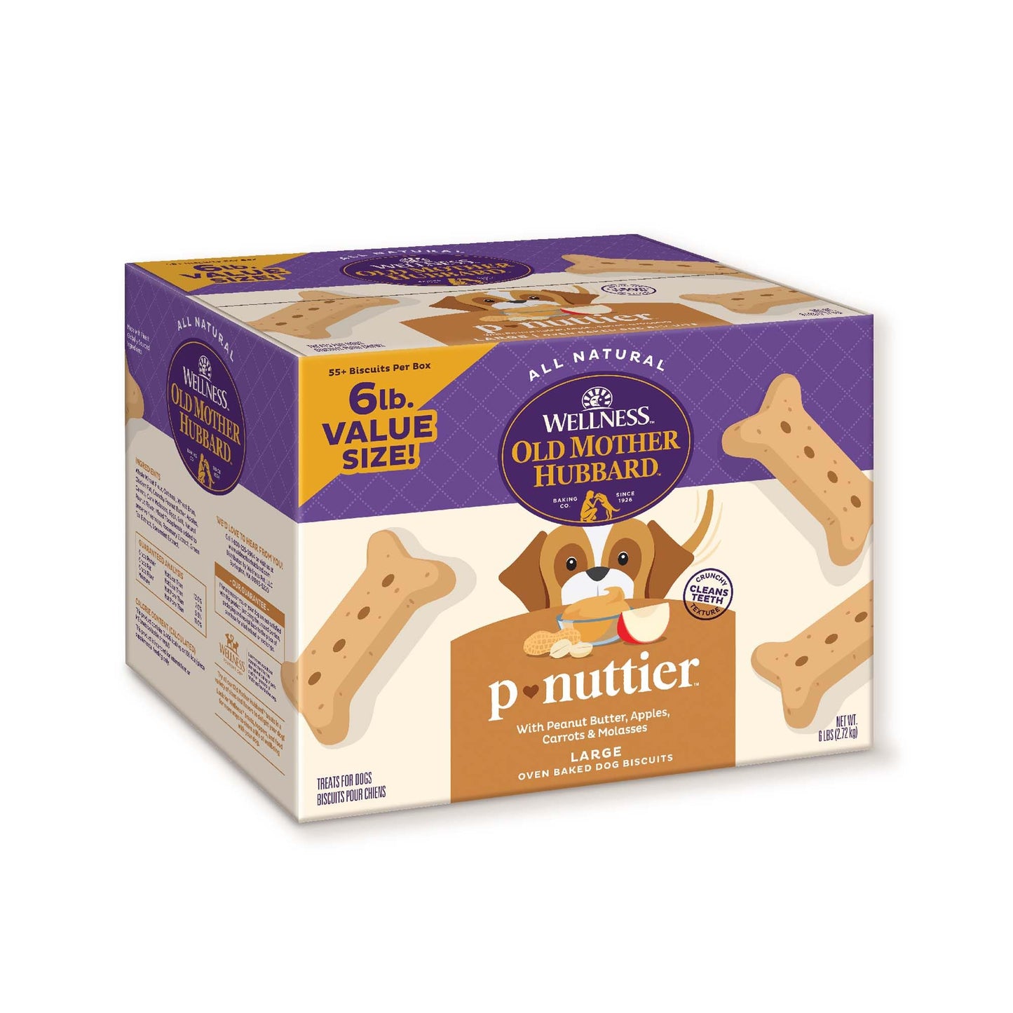 HOTWellness Old Mother Hubbard Classic P-Nuttier Dog Biscuits, Natural Training Treats, Peanut Butter Flavor, Large Size, 6 lb Box
