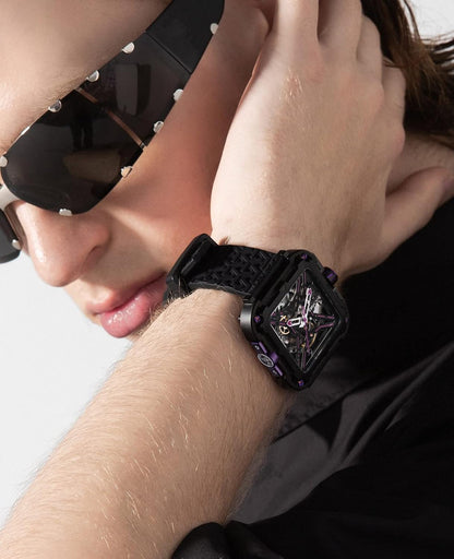 HOTCIGA Design Mechanical Automatic Watch X Series SUV Inspired Anti-Shock Design Sapphire Crystal Analog Skeleton Watches with Silicone Strap Fashion Wrist Accessories Gifts for Men and Women