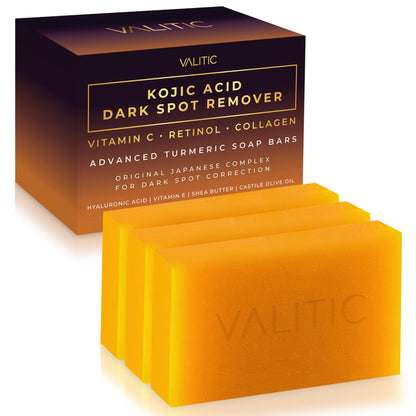 HOTVALITIC Kojic Acid Dark Spot Remover Soap Bars with Vitamin C, Retinol, Collagen, Turmeric - Original Japanese Complex Infused with Hyaluronic Acid, Vitamin E, Shea Butter, Castile Olive Oil (2 Pack)