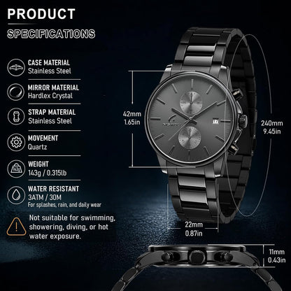 HOTStylish Stainless Steel Men's Watches with Functional Chronograph Subdials | Analog Waterproof Watches for Men, Solid Feel, Auto Date, 60-Second & 1/10-Second Timers, Gifts for Men Dad Husband Boyfriend