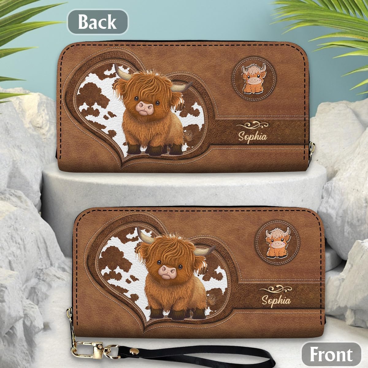 HOTCute Highland Cow - Personalized Highland Cow Leather Long Wallet, Personalized Wallet for Women Girls Christmas Birthday Gifts for Lovers