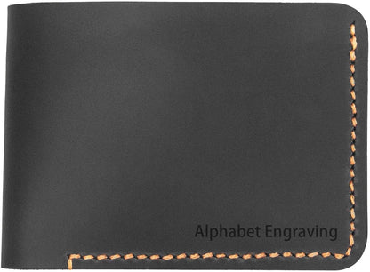 HOTPersonalized Bifold Wallet, Handmade Wallet for Men,Slim Leather Wallet, Man Wallet Gift for Anniversary, Graduation, Dad, Boyfriend, Engraved Custom Wallet（Black ）