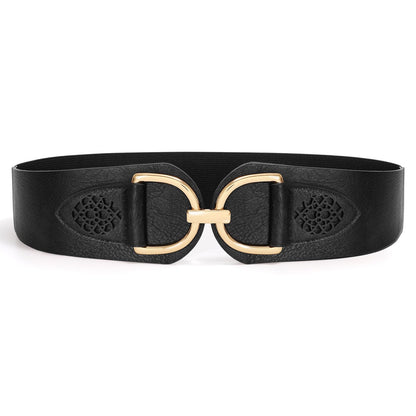 HOTSANSTHS Vintage Women Stretchy Wide Belt Chunky Buckle Elastic Wide Waist Belts for Dresses Coats