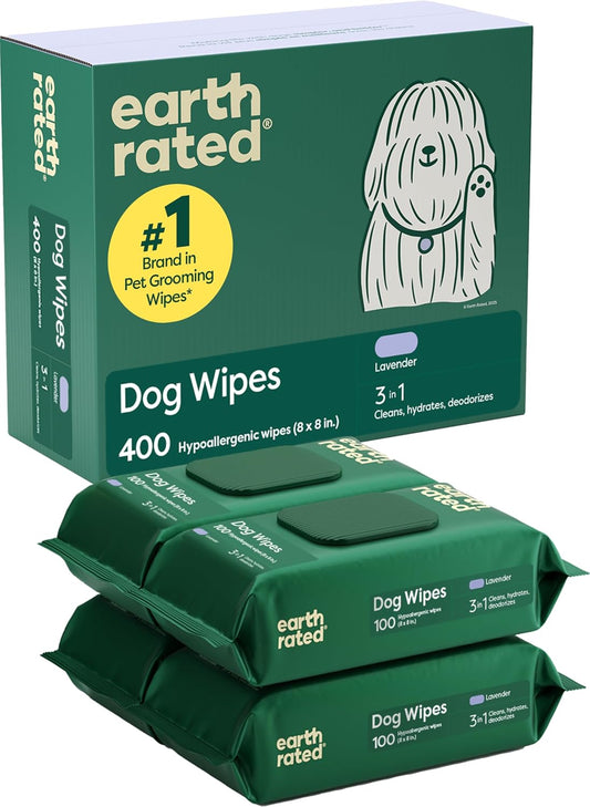 HOTearth rated Dog Wipes, Hypoallergenic, Cleaning and Hydrating, for Grooming Paws, Body and Butt, Lavender Scented, 400 Count