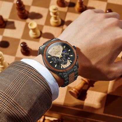 HOTOLEVS Men Watch Blue Gold Analog Quartz Stainless Steel Waterproof Luminous Date Luxury Casual Watch