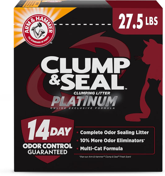 HOTARM & HAMMER Clump & Seal Platinum Clumping Cat Litter, Exclusive, 27.5 Lbs | Clumping Litter, Rock-Hard Clumps, Baking Soda Odor Eliminators, 14-Day Odor Control