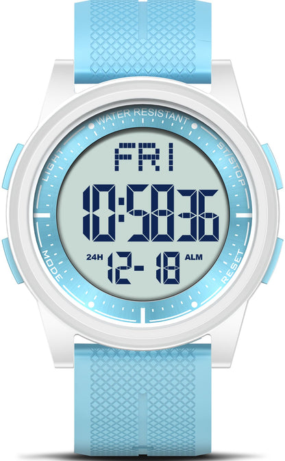 HOTBeeasy Digital Watch for Men Women, 50M Waterproof, Ultra-Thin & Lightweight, 44mm Silicone Sports Watch with Alarm, Stopwatch, Countdown, Ideal for Gym, Running, School, Daily Wear