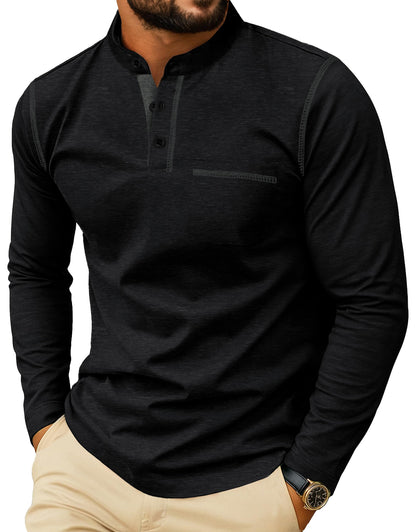 HOTSailwind Men's Henley Shirts Long Sleeve Button T-Shirt Casual Stylish Cotton Pullover Shirt with Pocket