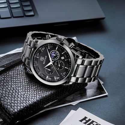 HOTBENYAR Mens Watches Analog Quartz Chronograph Waterproof Wrist Watches for Men Fashion Business Work Casual Sport Designer Dress Watch with Calendar Elegant Gifts for Men