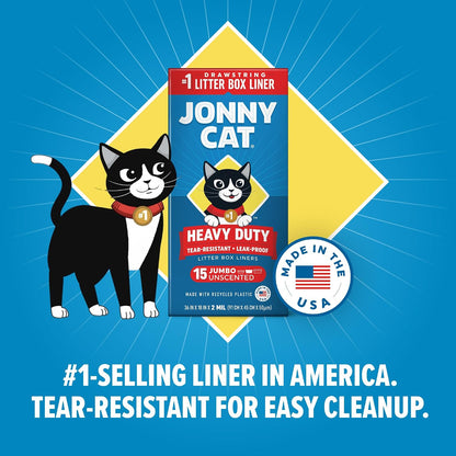 HOTJonny Cat Litter Box Liners: Heavy Duty - Tear & Leak Resistant - Drawstring Close - Jumbo, 15 Count