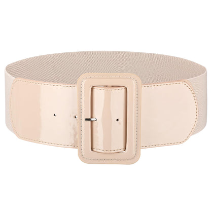 HOTJASGOOD Women Wide Stretchy Belt Vintage Elastic Waist Belt for Dresses Fashion Ladies Waist Belt with Patent Square Buckle