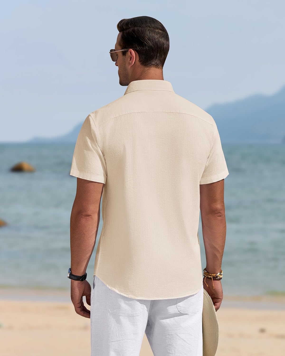 HOTJ.VER Mens Linen Shirt Short Sleeve Button Down Casual Summer Shirts | Cotton Linen, Untucked, Big Tall, from Beach Camp Vacation, Cruise Fishing, Work Office, to Wedding Party Family, with Pocket