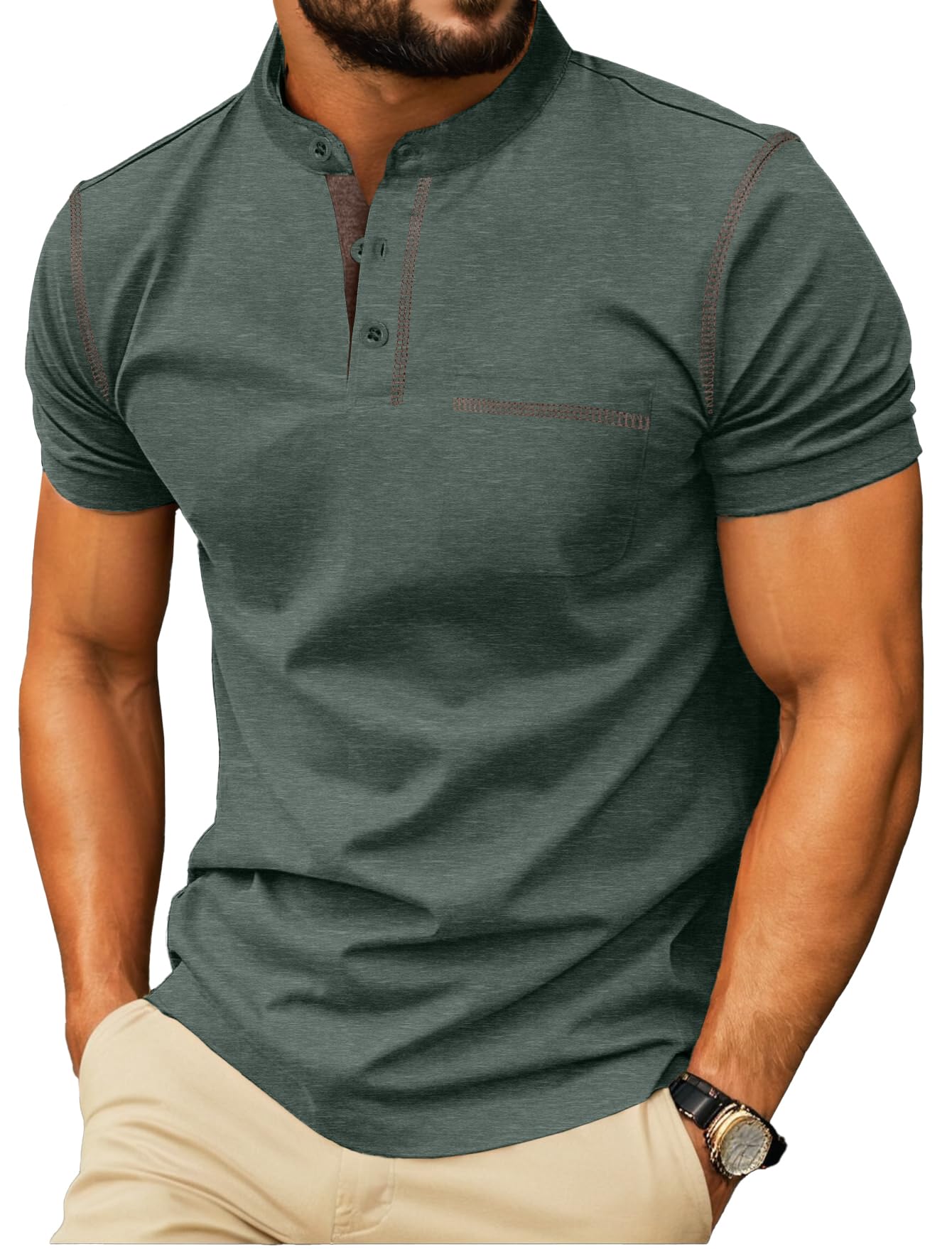 HOTSailwind Mens Henley Shirts Short Sleeve Summer Casual Classic Cotton T Shirts Pocket Button Shirt
