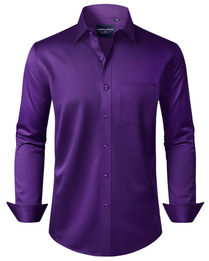 HOTAlimens & Gentle Men's Dress Shirts Long Sleeve Wrinkle-Free Stretch Shirts Solid Formal Button Down Shirt with Pocket