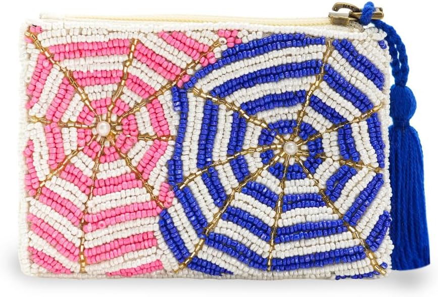HOTBeaded Coin Pouch, Pink and Blue, 5 x 3.5 Inches, Small Zip Purse