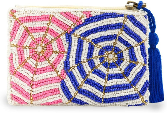 HOTBeaded Coin Pouch, Pink and Blue, 5 x 3.5 Inches, Small Zip Purse