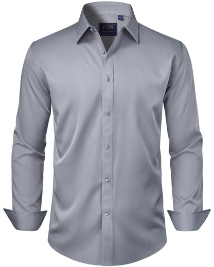 HOTJ.VER Men's Dress Shirts Solid Long Sleeve Stretch Wrinkle-Free Formal Shirt Business Casual Button Down Shirts