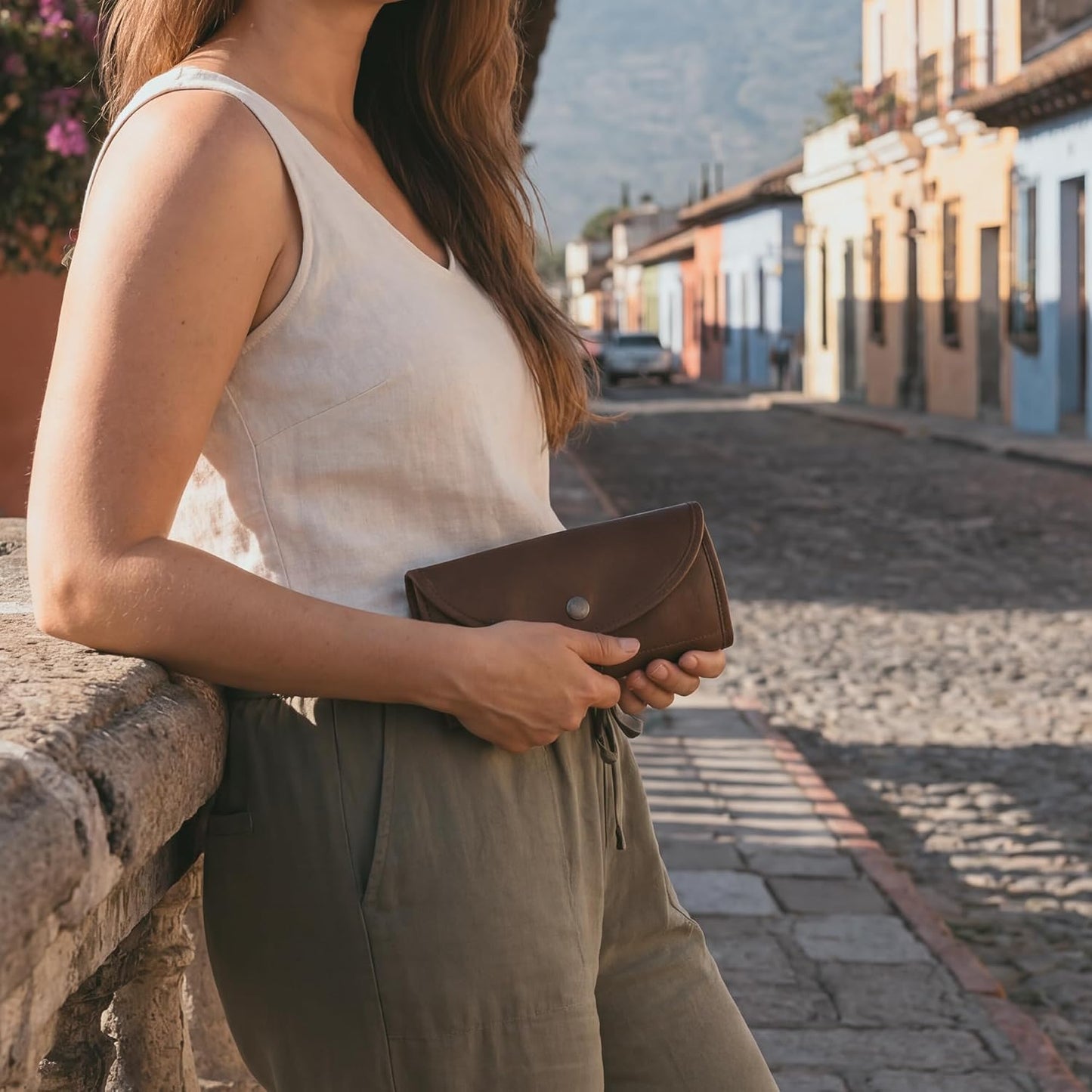 HOTHide & Drink, Full Grain Leather Snap Clutch Wallet for Women, Money Holder and Card Organizer with Zippered Pouch, Handmade, Bourbon Brown