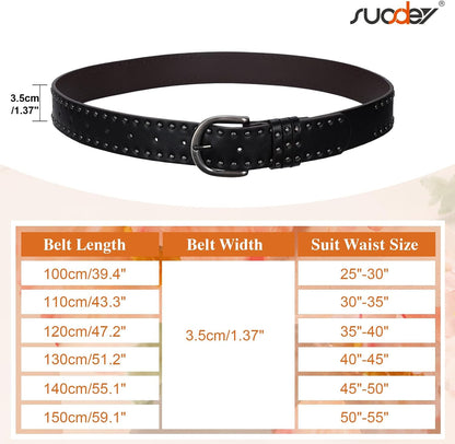 HOTSUOSDEY Women Leather Rivets Belts for Jeans Pants Dresses Studded Leather Belts with Silver Buckle