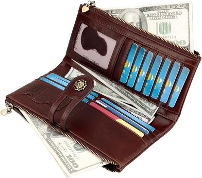 HOTWomen's RFID Blocking Wallet Soft Leather Clutch Money Ladies Purse Slim Card Holder Organizer Zip Pocket (3513-Coffee)