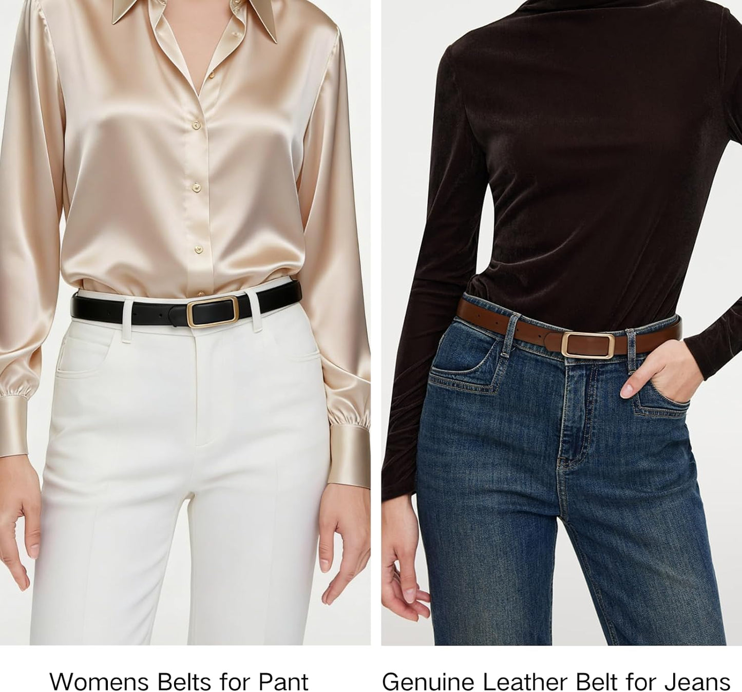 HOTGOELIA Women's Reversible Genuine Leather Belt Thin Fashion Waist Belts for Jeans Pants Dresses with Buckle