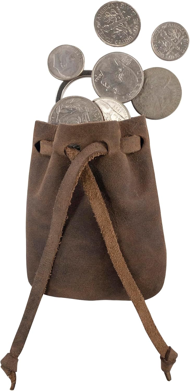 HOTHide & Drink, Mini Medieval Pouch Keychain, Tiny Bag with Keyring, Coin Organizer, Coin Pouch, Full Grain Leather, Handmade