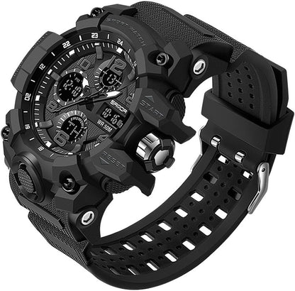 HOTWaterproof Sports Watch for Men with Night Light, Dual Display Analog Digital Outdoor Swimming Surfing Military Tactics Wrist Watch Alarm Stopwatch
