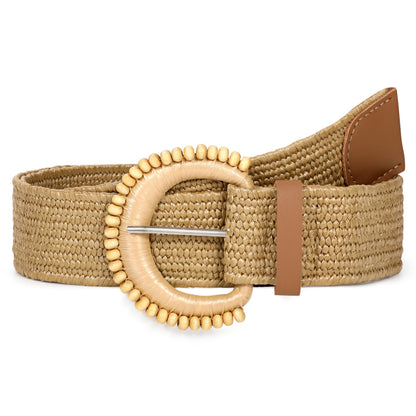 HOTStraw Woven Elastic Belt for Women Stretchy Belts for Dress Fashion Boho Waist Belt Rattan Raffia Ladies Belts