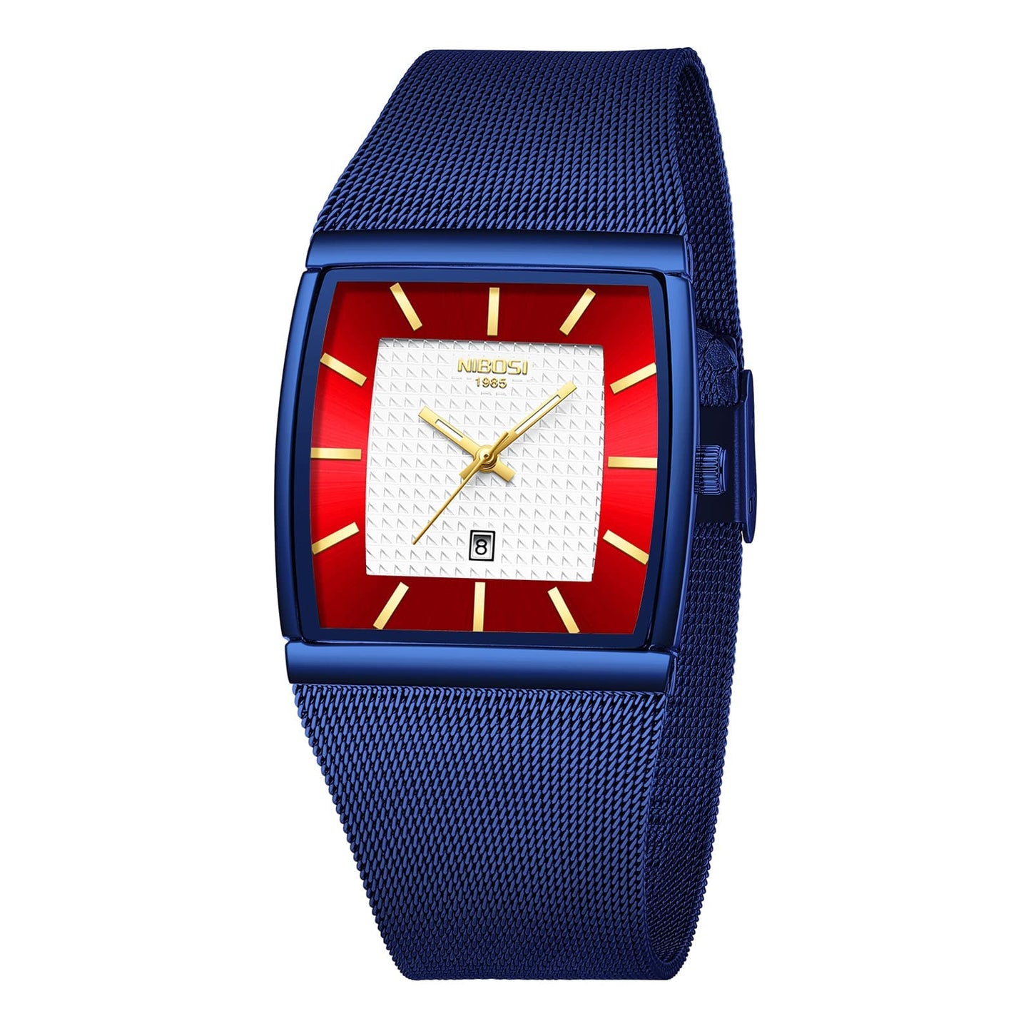 HOTNIBOSI Men's Analog Watch, Square Dial Mesh Strap, Date Display | 100 FT Waterproof, Fashion Casual Sports Business Classic Dress Quartz Wrist Watches for Men