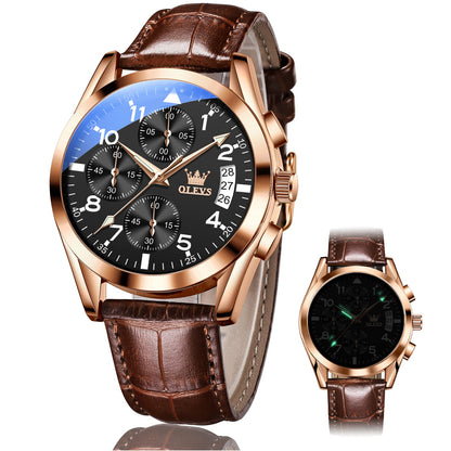 HOTOLEVS Watches for Men Case Waterproof Watches Leather Band Day Date Mens Watch Analog Quartz Chronograph Wristwatches Multi-Function Men's Watch