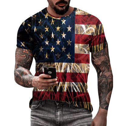 HOTEciodci Men's American USA Flag Patriotic T-Shirts 4th of July Shirts US Eagle Flag Soft Summer Short Sleeve Shirt for Men