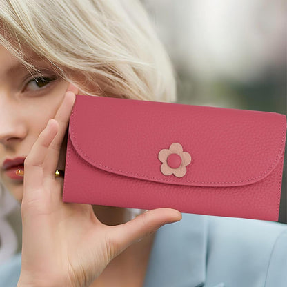 HOTLadies Purse RFID Blocking Genuine Leather Large Capacity Slim Wallet for Women, Rose Red, L, Casual