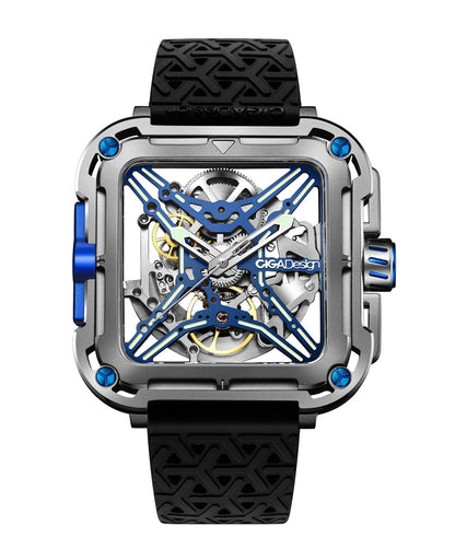 HOTCIGA Design Mechanical Automatic Watch X Series SUV Inspired Anti-Shock Design Sapphire Crystal Analog Skeleton Watches with Silicone Strap Fashion Wrist Accessories Gifts for Men and Women