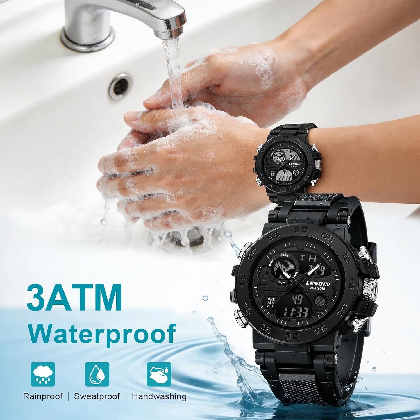 HOTLN LENQIN Mens Watches Digital Military Watch for Men Stopwatch Army Survival Tactical Sports Outdoor Big Face Waterproof Men's Wrist Watches with LED Backlight/Timer/Alarm/Date