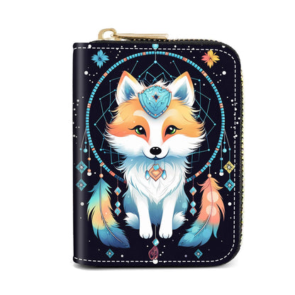 HOTCredit Card Holder Wallets for Women, Slim Leather Card Holder Wallet, Credit Card Wallet Organizer, Pocket Business Card Case with Zipper, Elephants and Flowers Under the Moon