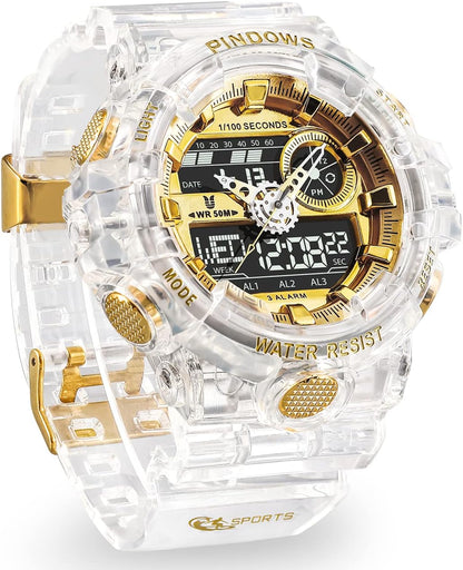 HOTWatch for Men Watch Men Digital Sports Watch Large Digital Analog Dual Display Waterproof Watches with 3 Alarms Countdown Stopwatch Date Dual-Time LED Light Multifunctional Military Wrist Watches