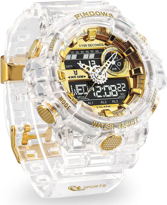HOTWatch for Men Watch Men Digital Sports Watch Large Digital Analog Dual Display Waterproof Watches with 3 Alarms Countdown Stopwatch Date Dual-Time LED Light Multifunctional Military Wrist Watches
