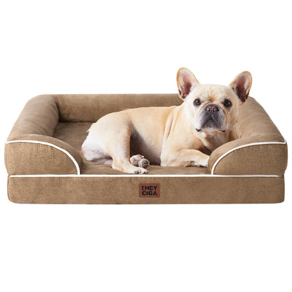 HOTEHEYCIGA Orthopedic Dog Beds for Extra Large Dogs 44x32Inch, Polyurethane Foam XL Pet Bed with Sides, Non-Slip and Egg-Crate Foam Big Dog Couch Bed with Washable Removable Cover, Grey