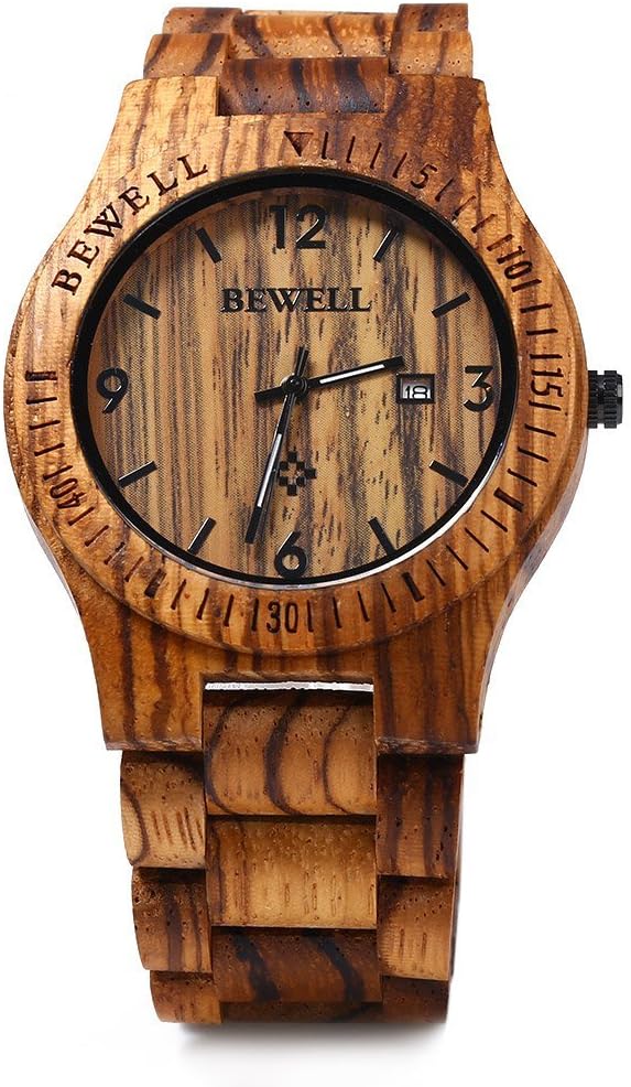 HOTBEWELL ZS-W086B Wooden Watch Men Gifts Handmade Date Display Quartz Movement Analog Lightweight Wood Wrist Watches