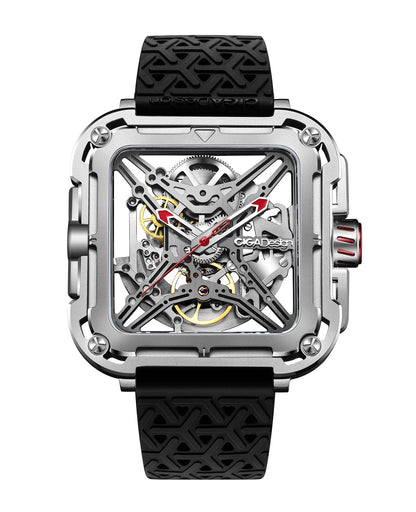 HOTCIGA Design Mechanical Automatic Watch X Series SUV Inspired Anti-Shock Design Sapphire Crystal Analog Skeleton Watches with Silicone Strap Fashion Wrist Accessories Gifts for Men and Women