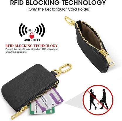 HOTKattee Mini Leather Wristlet Wallets for Women, RFID Blocking Wallet Women, Dual Pouch Keychain Coin Purse Change Pouch